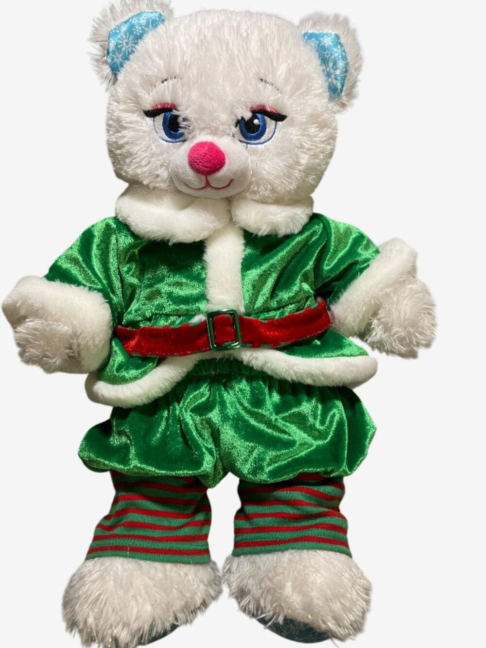 Build A Bear Workshop Frozen Elsa White Bear Plush Toy In Green Elf Outfit